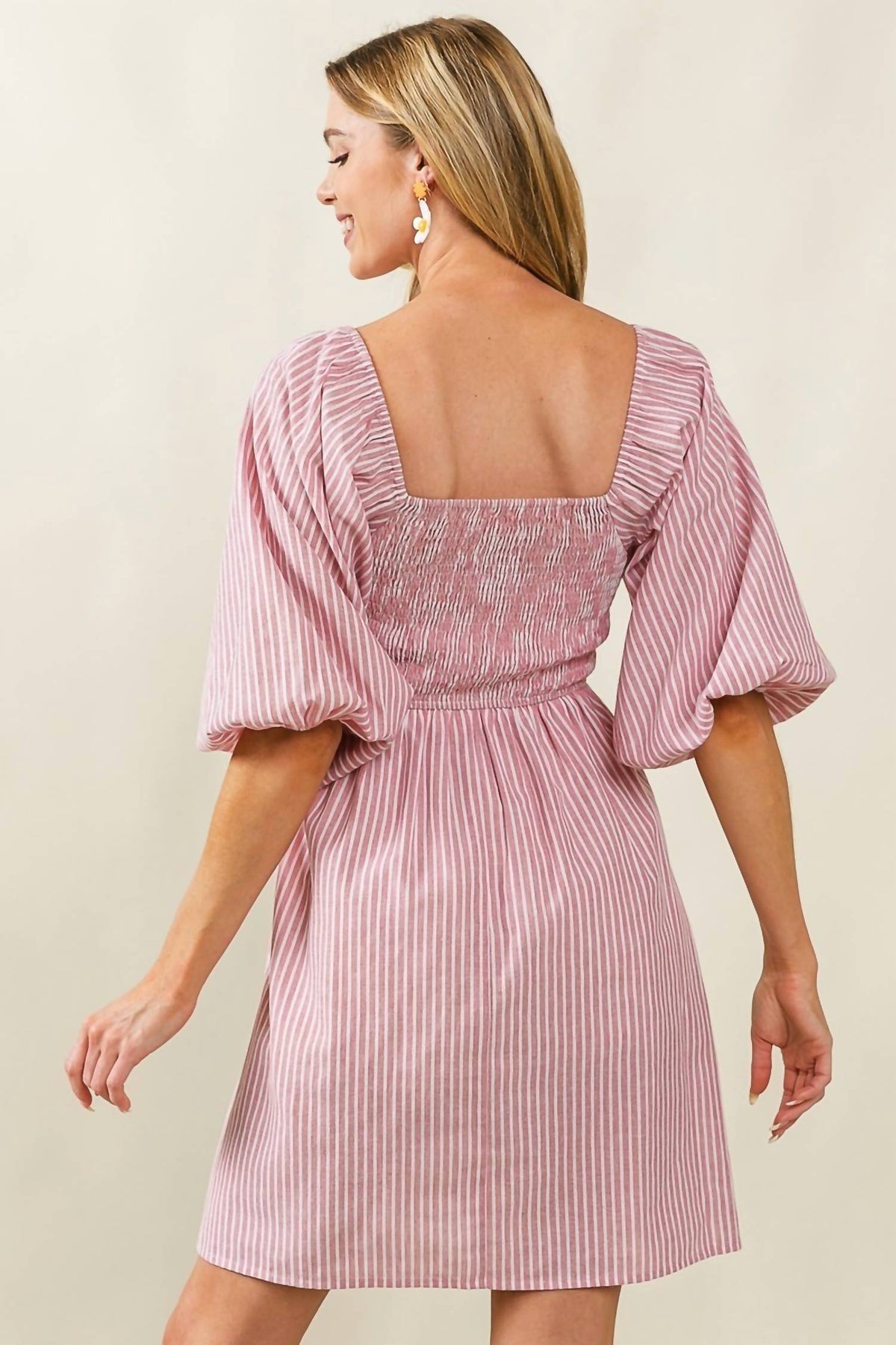 Bibi - Square-neck Smocked Stripe Dress