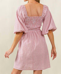 Bibi - Square-neck Smocked Stripe Dress