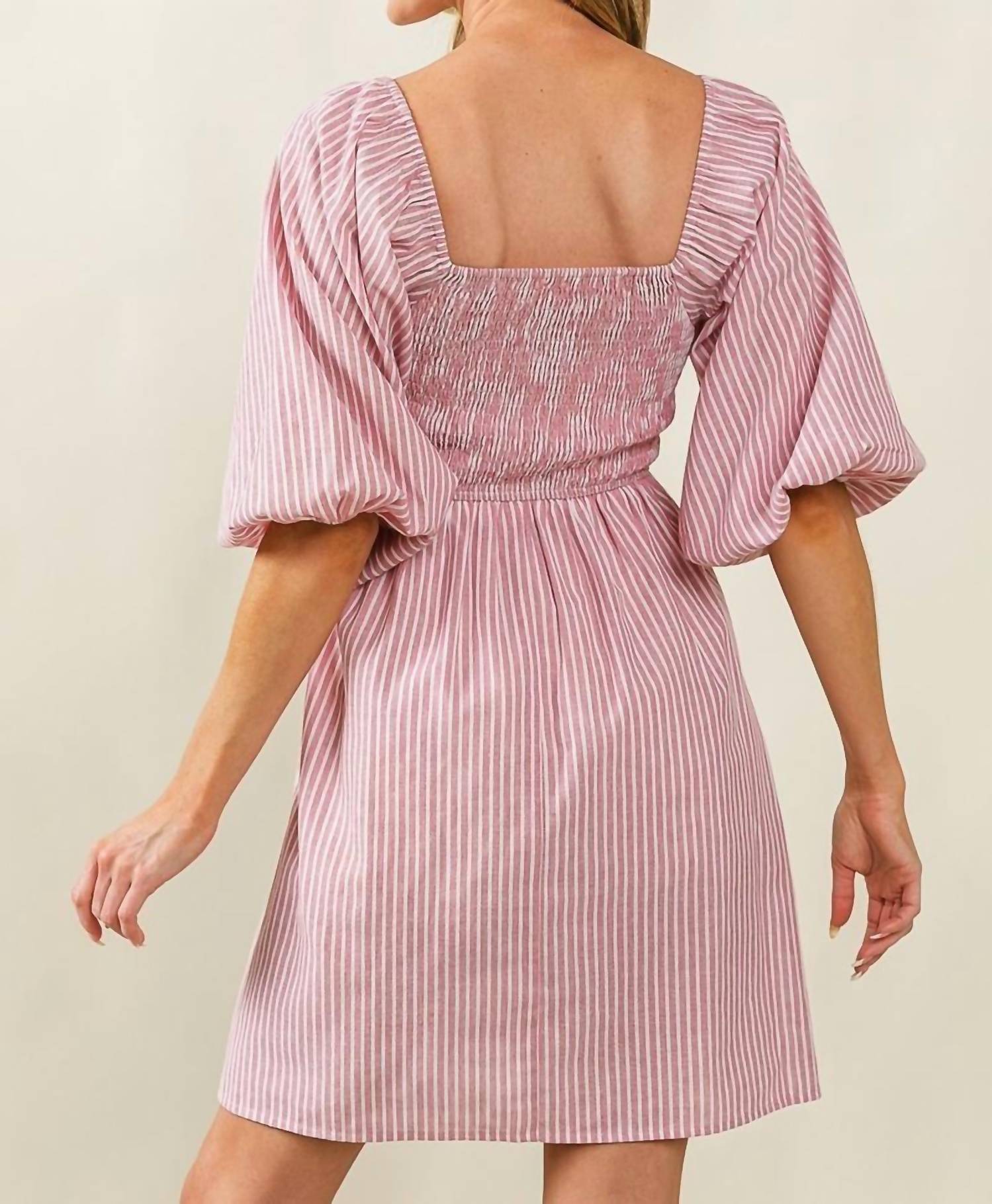 Bibi - Square-neck Smocked Stripe Dress