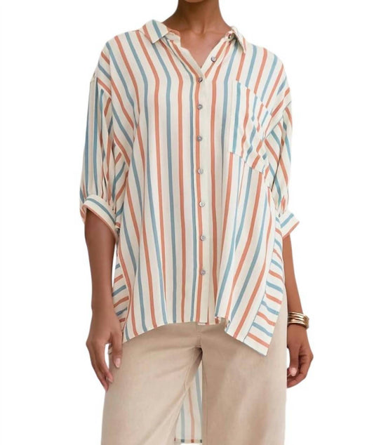 Entro - Renee Dolman Sleeve Striped Button-Down Shirt