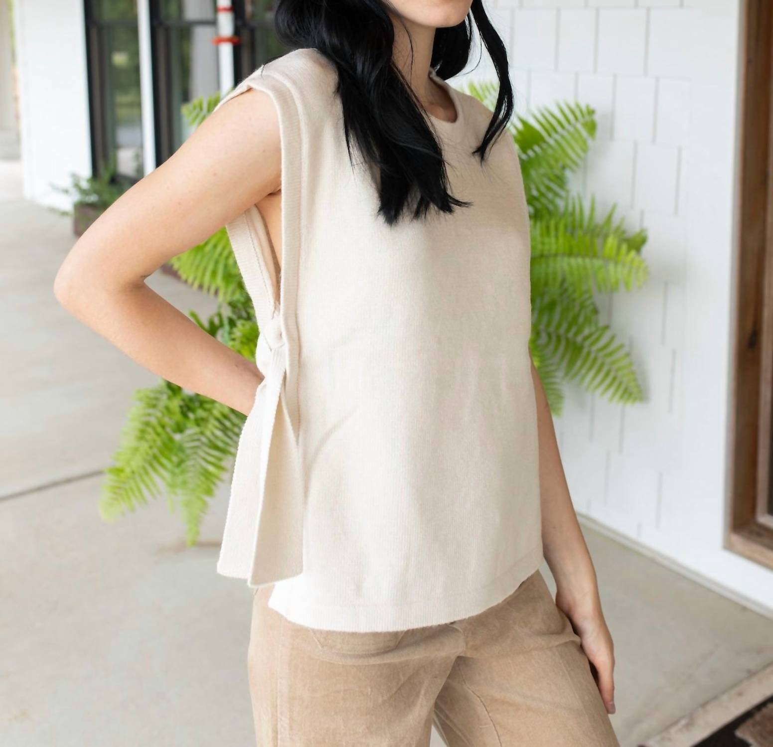PINCH Wrap Me Up Sweater Vest in cream - women's jacket - detail view