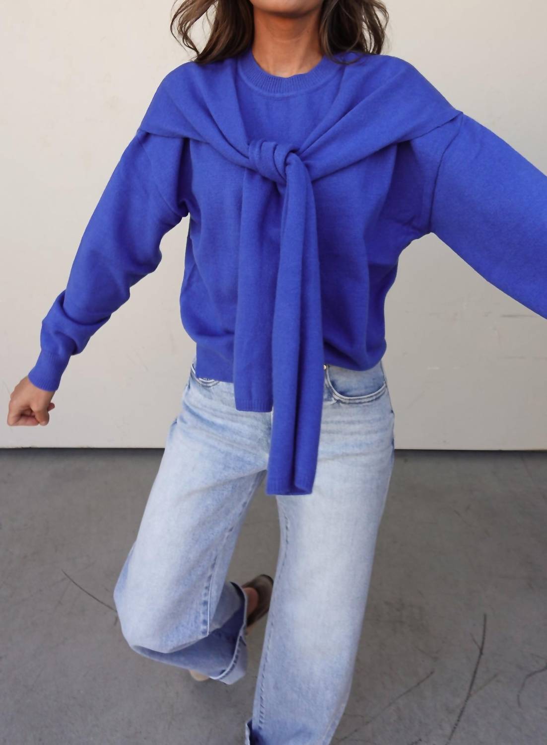 Skies Are Blue - Crew Neck Sweater With Shoulder Draping