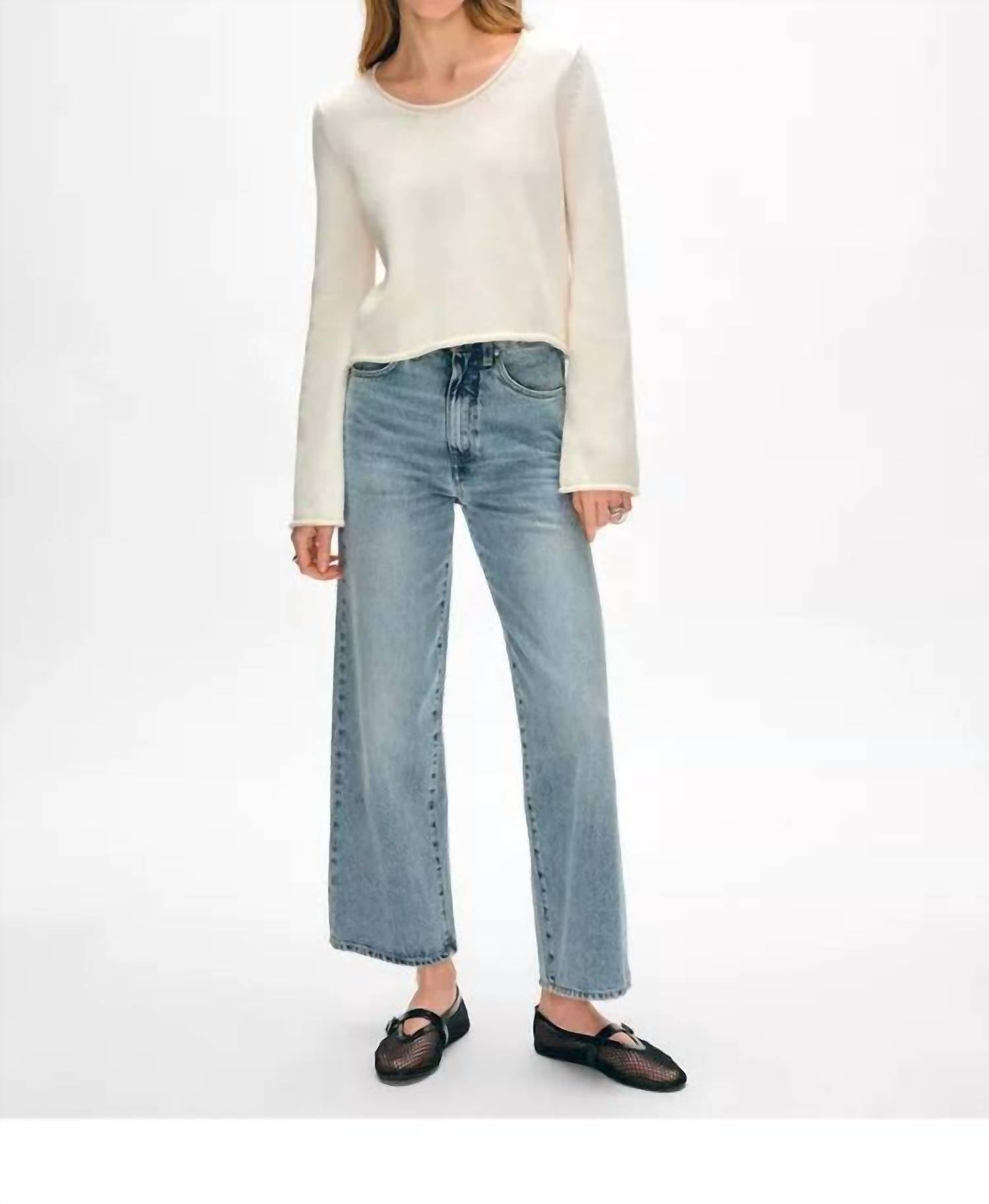 White + Warren - Organic Cotton Roll Trim Crewneck Top