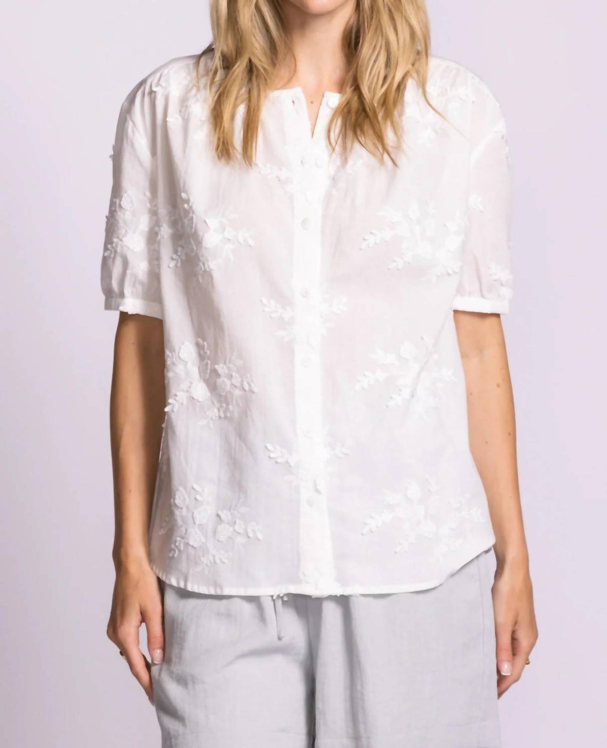 Pink Martini - Elena Short-sleeve Button-up Top