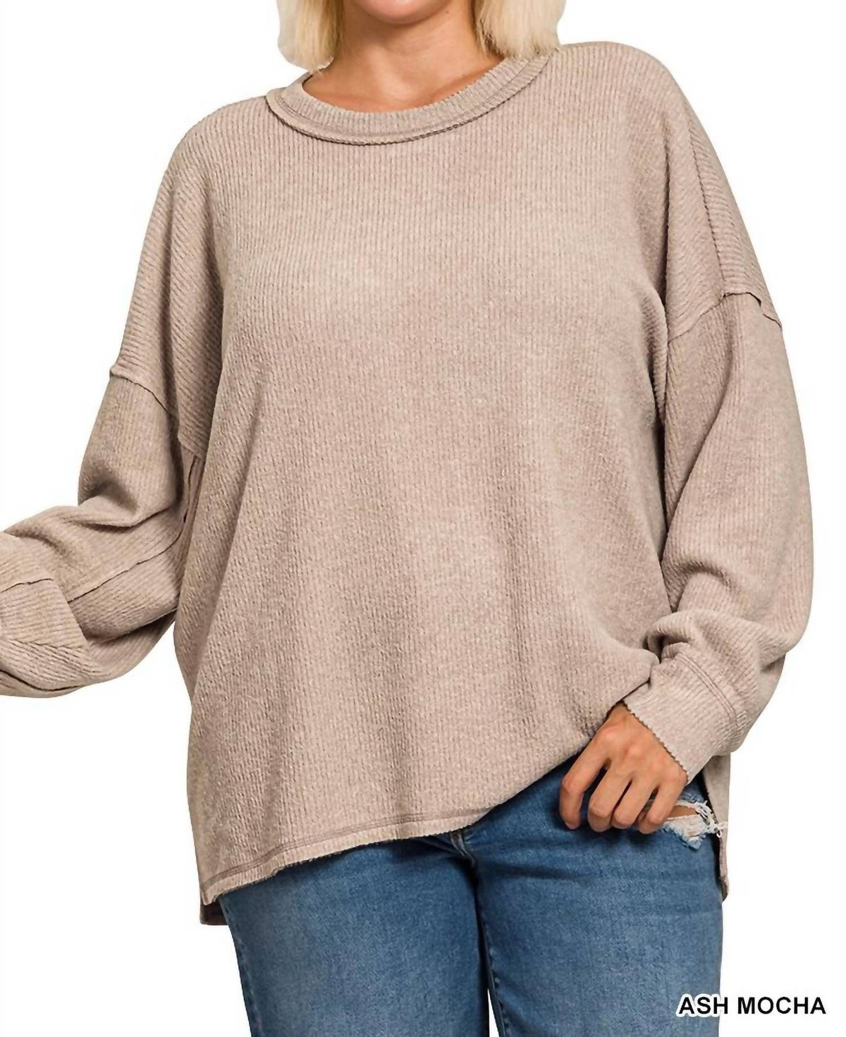 Zenana - Brushed Hacci Drop Shoulder Sweater