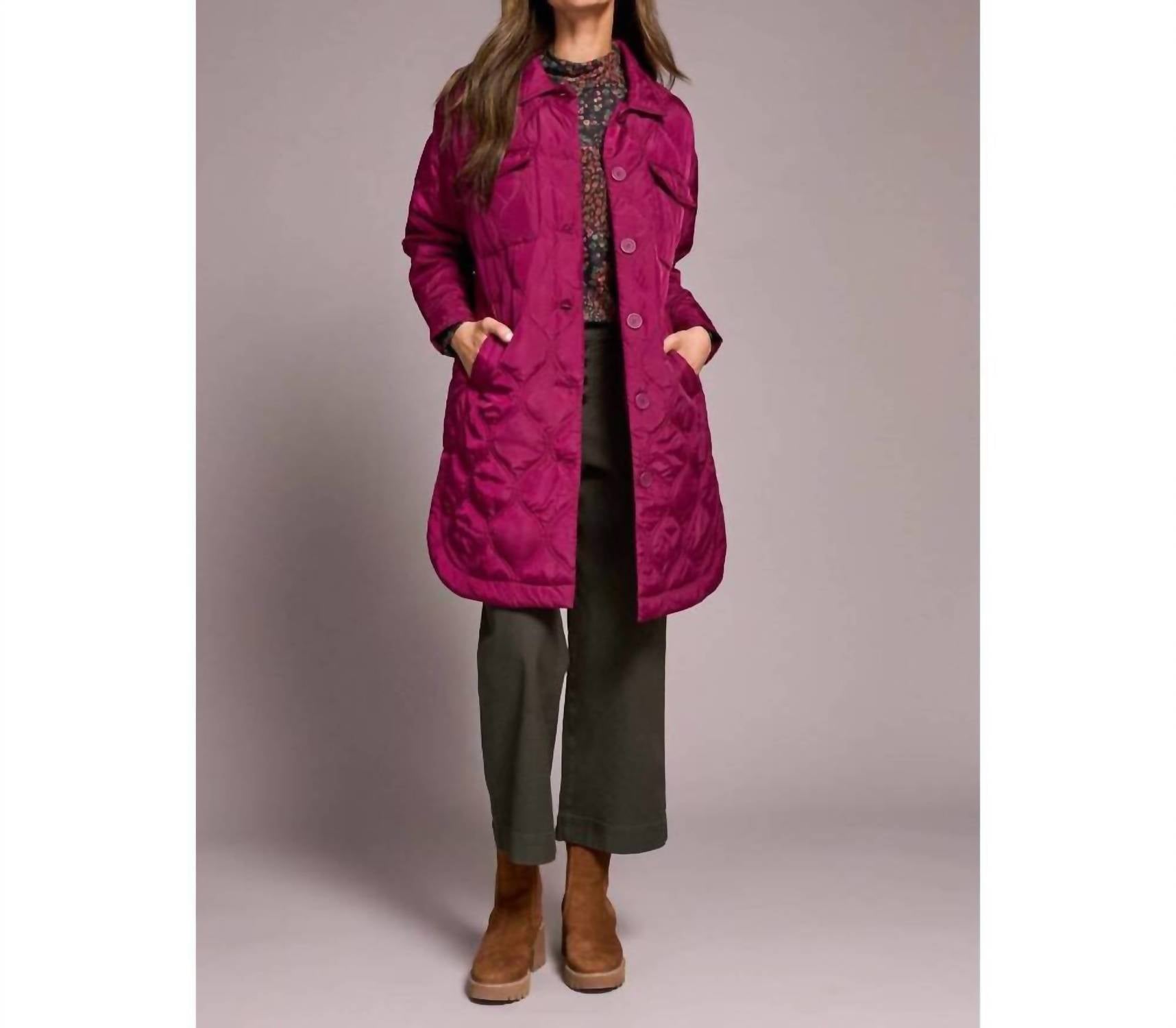 TRIBAL Long Quilted Jacket in plum wine - women's jacket