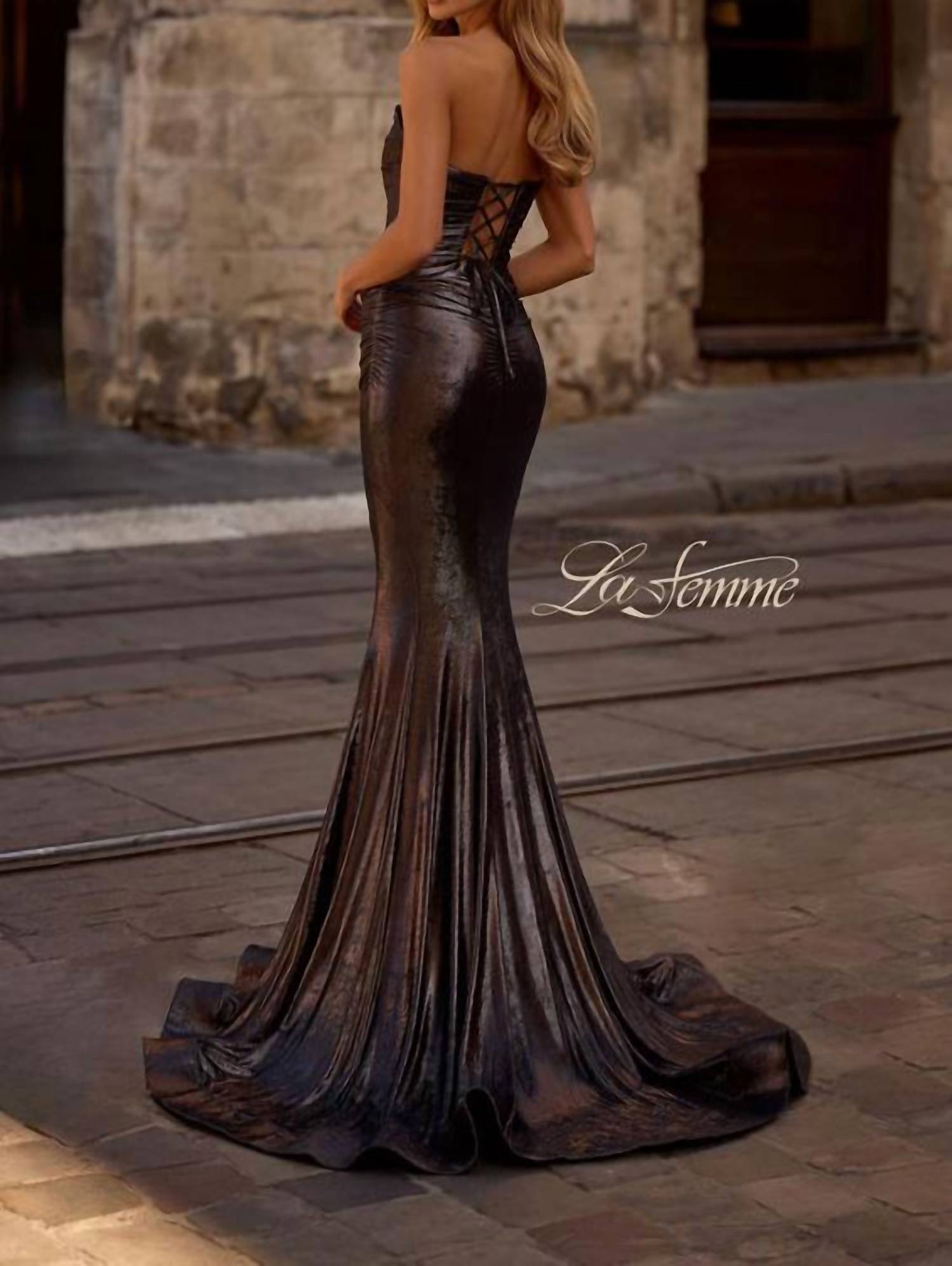 La Femme - Mermaid Brushed Metallic Gown