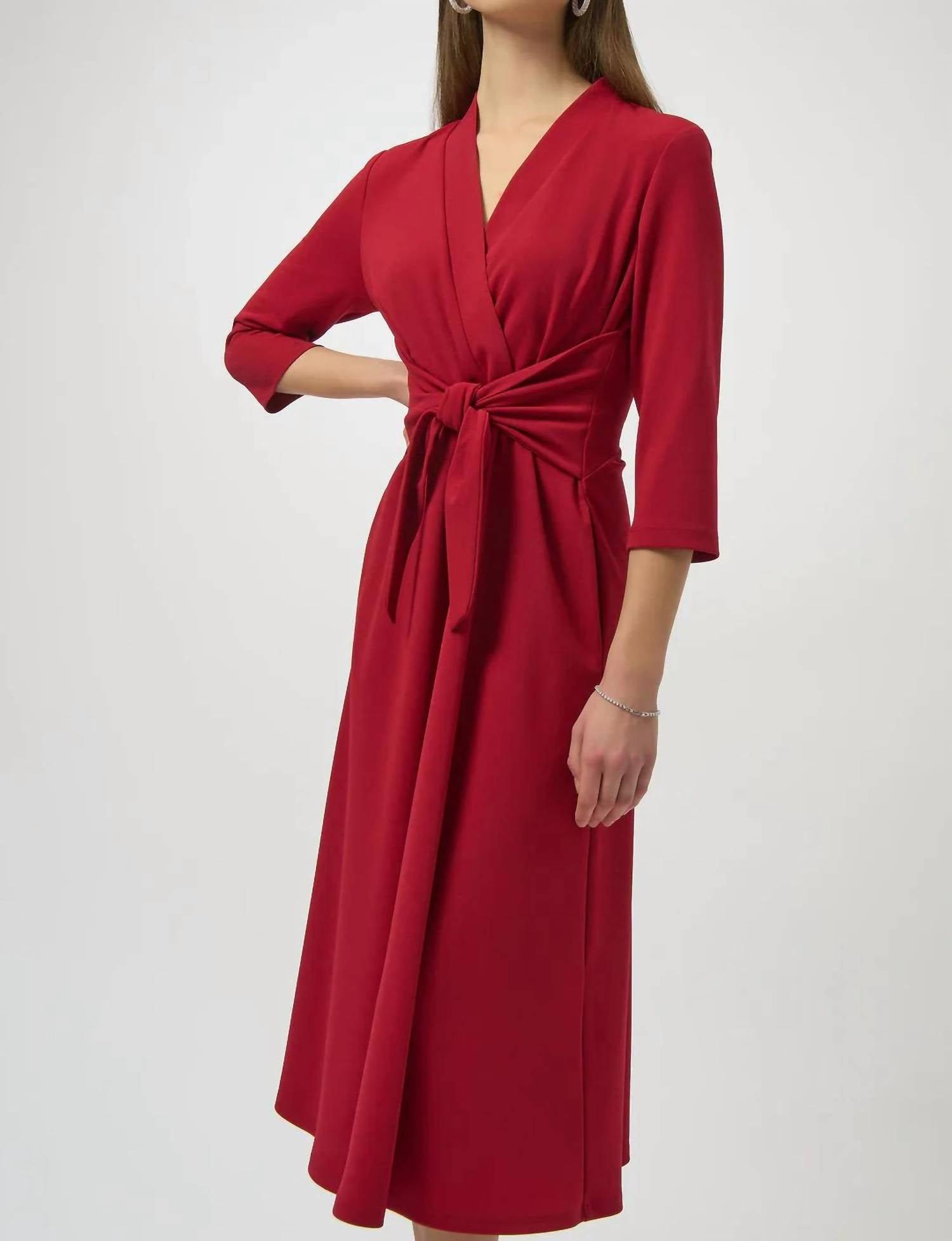Joseph Ribkoff - V Neck Waist Tie Midi Dress