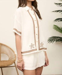 The Workshop - Starfish Embroidery Detail Top