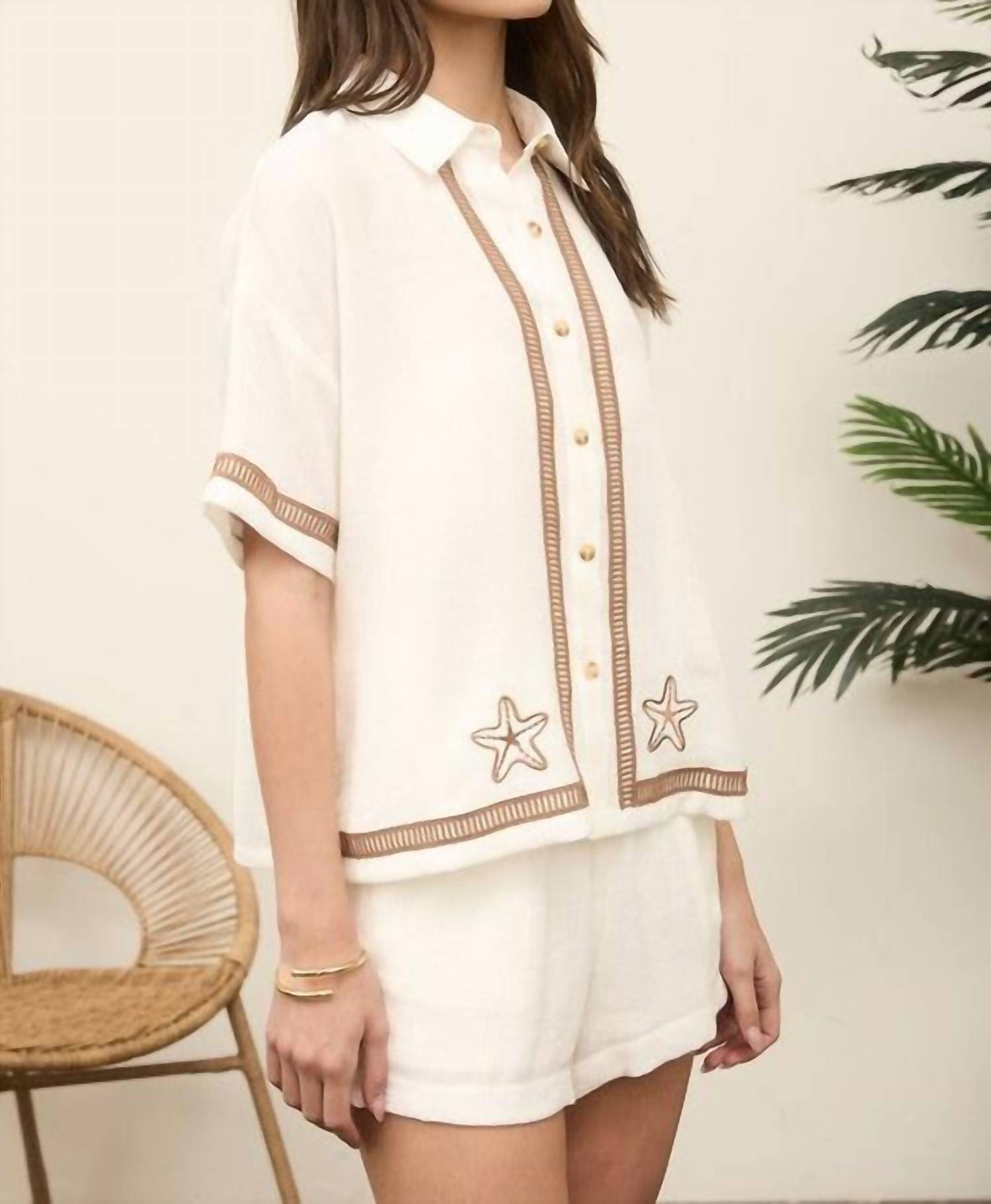 The Workshop - Starfish Embroidery Detail Top