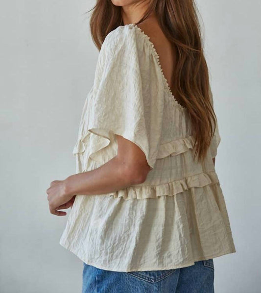 By Together - Woven Rayon Tencel V-neck Short Cap Sleeve Blouse