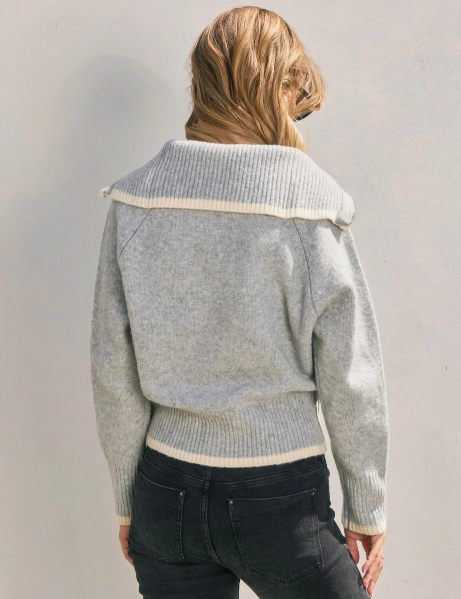 Dress Forum - Zip Up Sweater With Contrast Trim