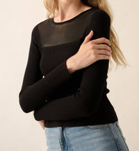 Promesa - SHAPER FIT MESH YOKE SOLID RIB-KNIT TOP