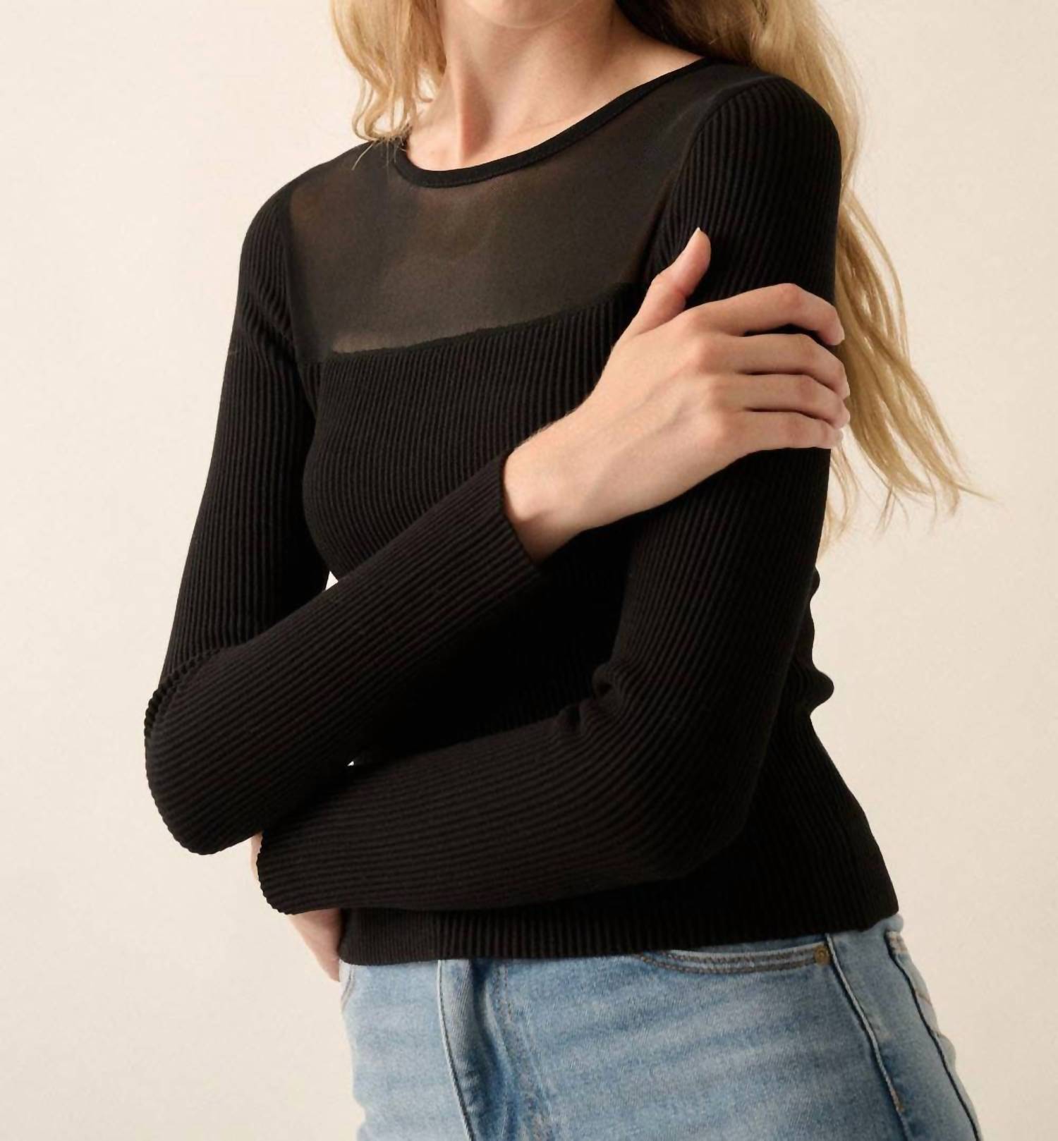 Promesa - SHAPER FIT MESH YOKE SOLID RIB-KNIT TOP