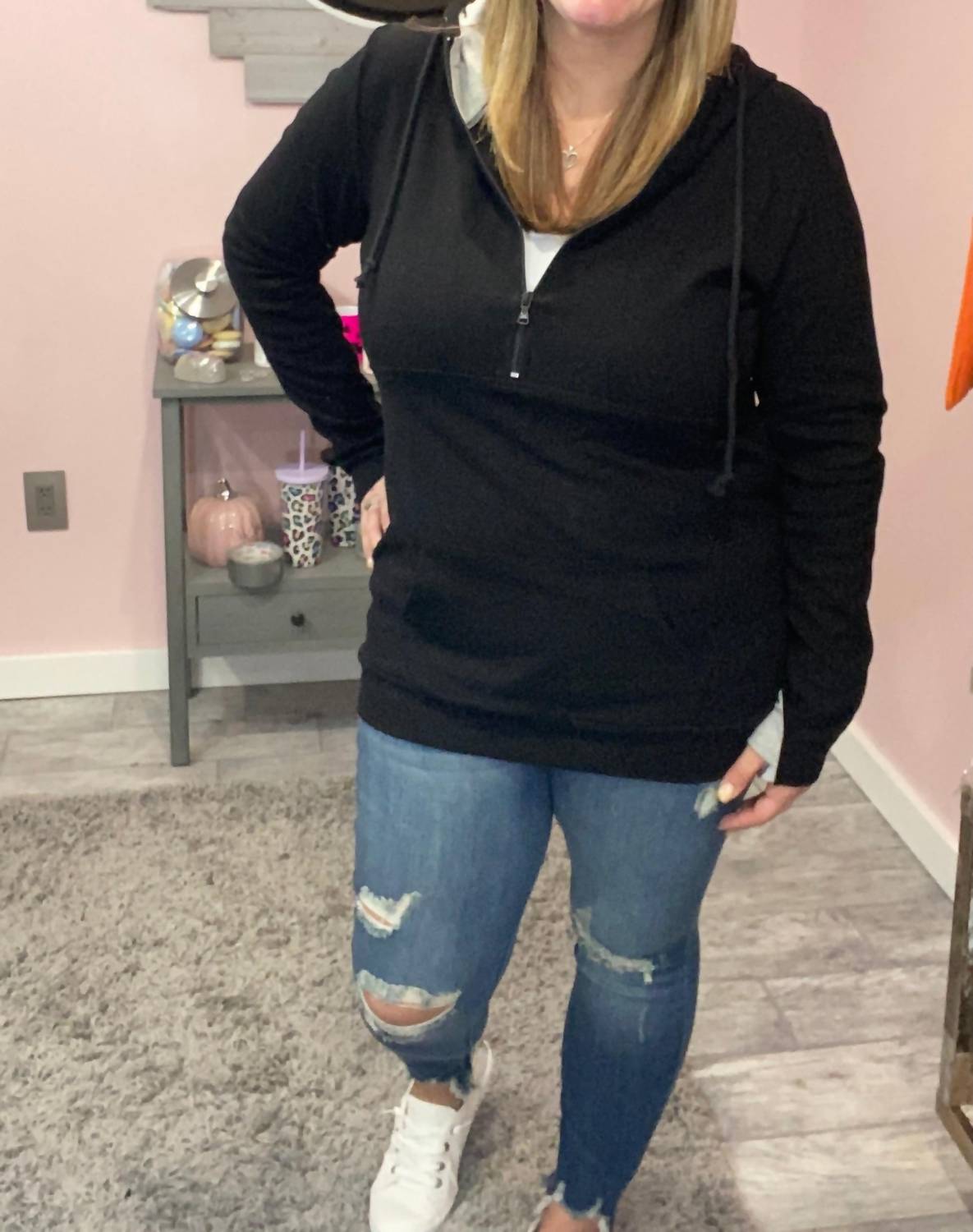 Michelle Mae - Classic Black Half Zip Hoodie