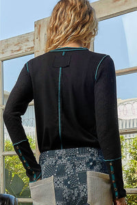 Pol - Round Neck Solid Cut And Sew Knit Top