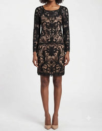 Sue Wong - Women's Sleeve Floral Embroidered Mesh Dress