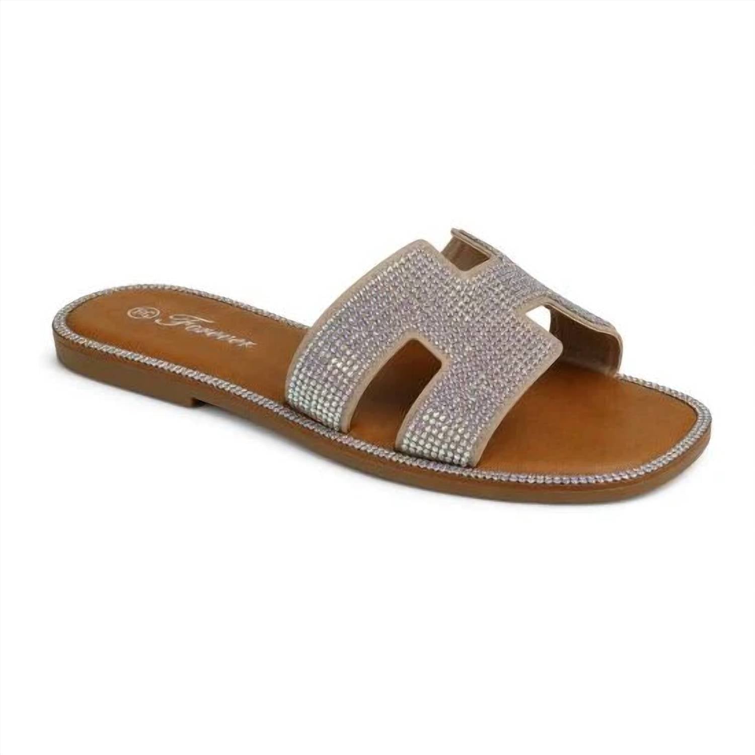Forever - Women's Rhinestone H-strap Slide Sandals