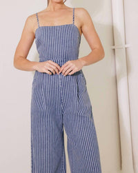 Flying Tomato - Washed Striped Denim Jumpsuit