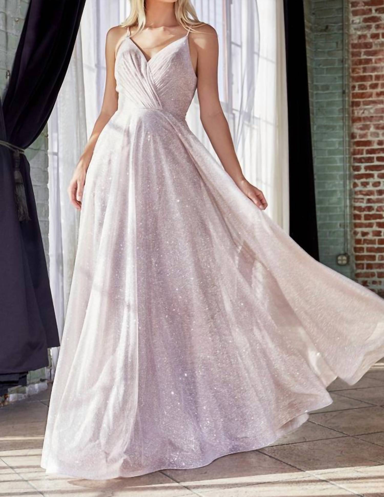 Cinderella Divine - Pleated Bodice A-line Glitter Gown