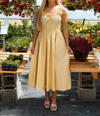 By Together Libra Flare Midi Dress in yellow - women's dress - detail view
