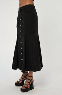 LOVE THE LABEL Women's Romeo Skirt in midnight denim - women's skirt - detail view