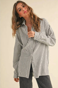 Miou Muse - Striped Button Down Boyfriend Shirt