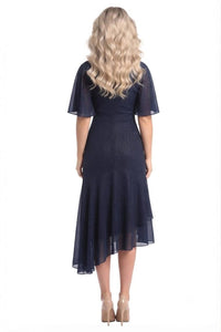 Maggy London - Metallic Chiffon Twist Mock Neck Midi Dress