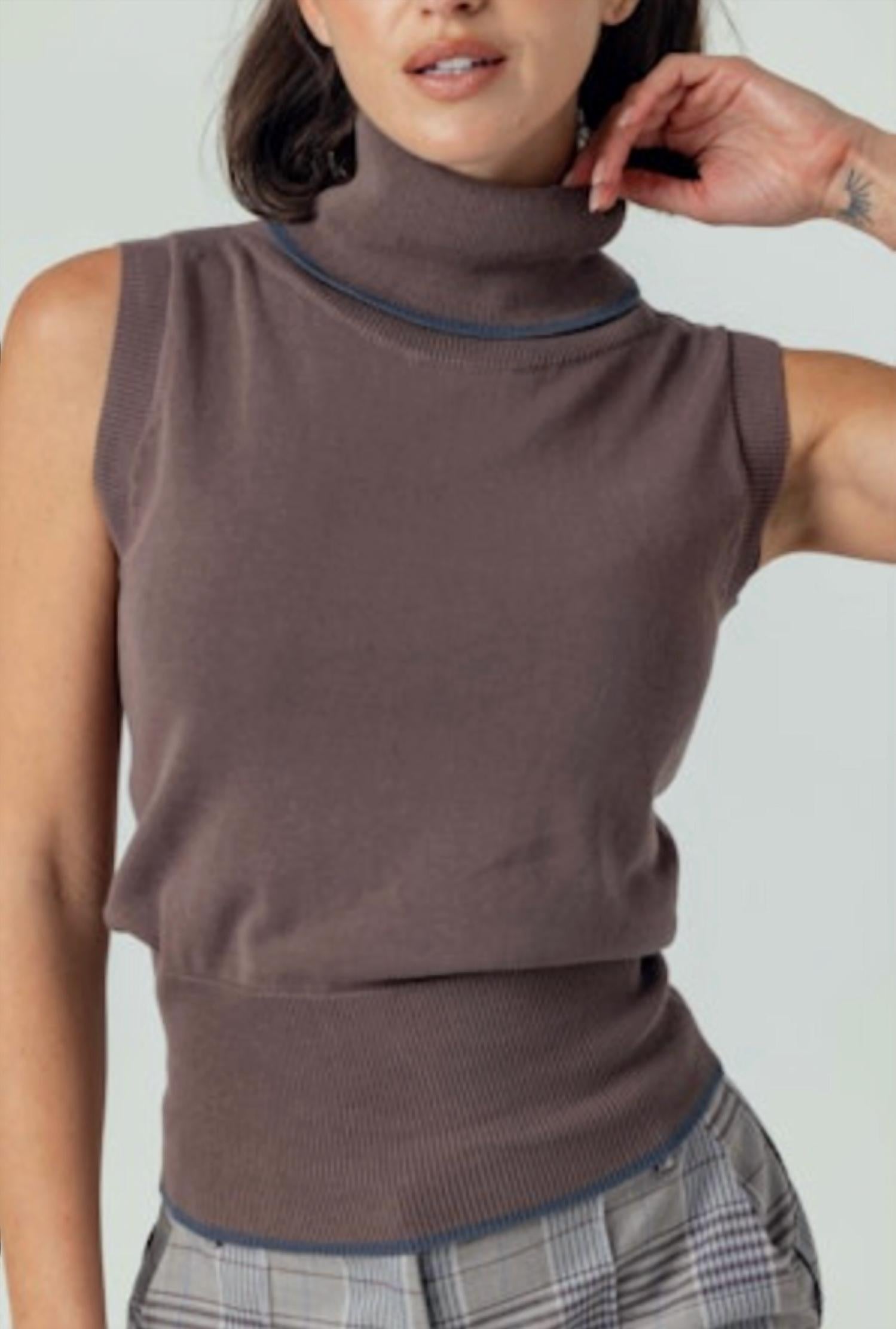 sundays Fleurine Sleeves Top in mocha - women's tank top - detail view