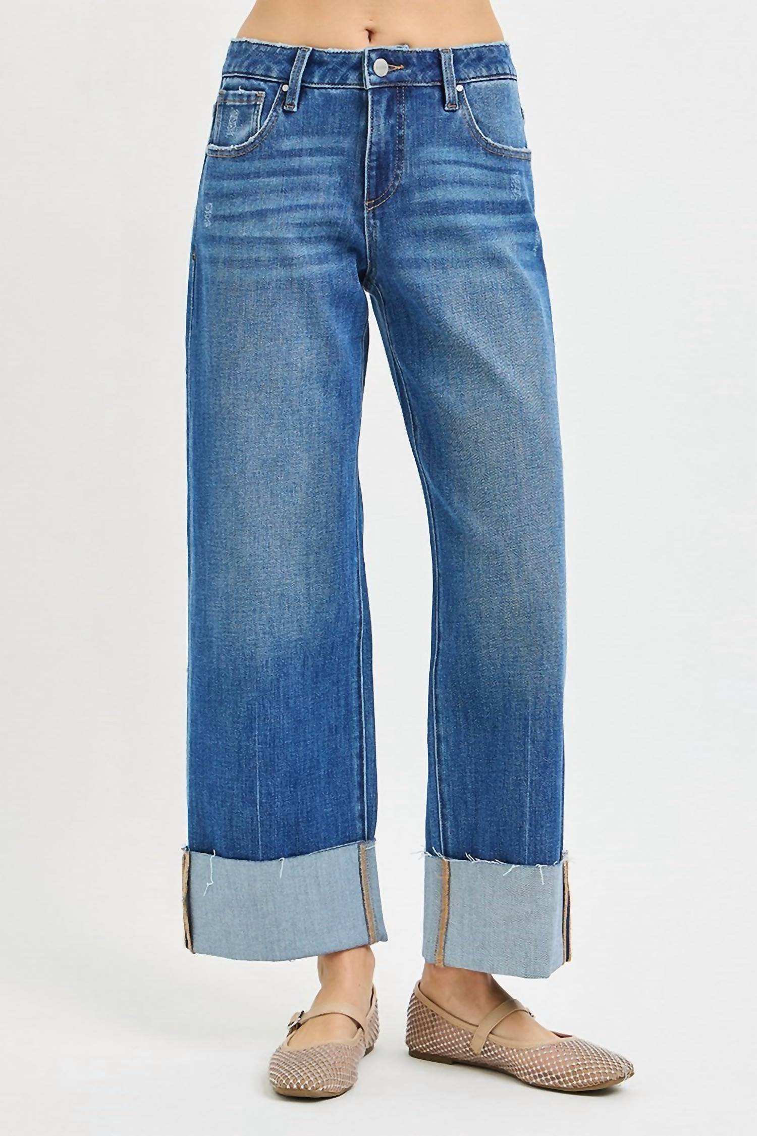 RISEN 4 Way Stretchy Mid Rise Cropped Cuffed Jean in med wash - women's jeans - alternate view