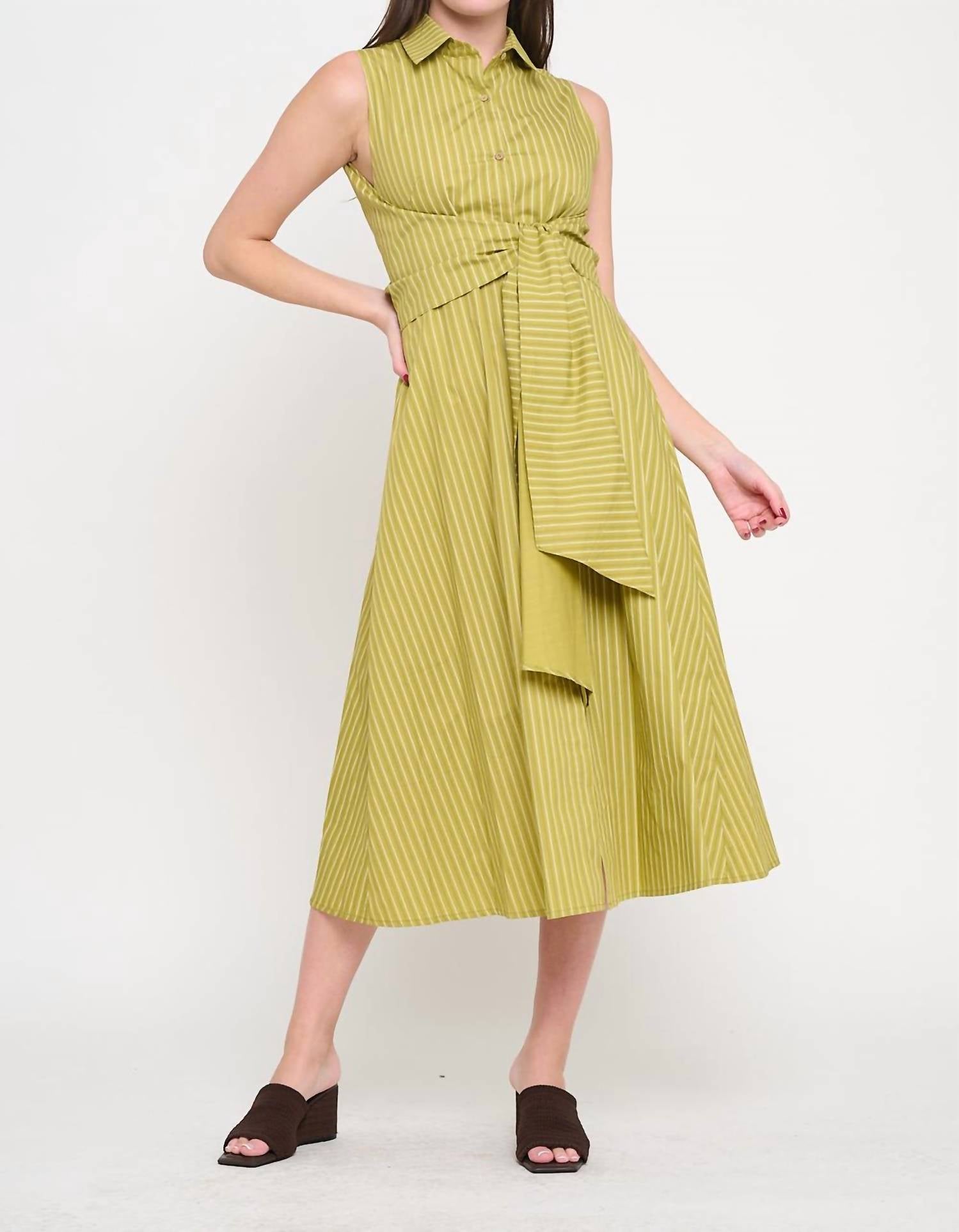 Meet Me in Santorini Poplin Tie Shirt Dress in santorini poplin tie shirt dress in olive stripe 1 - women's dress