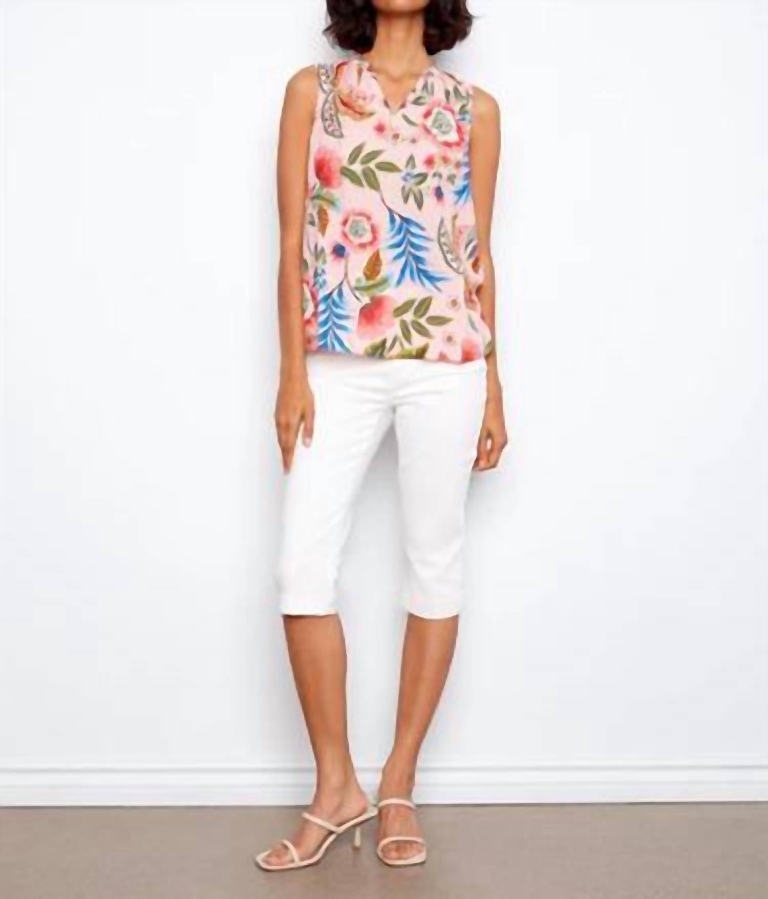 Charlie B - Printed Sleeveless Ruffle Neck Top