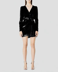THE KOOPLES Velvet Shine Wrap Dress in black - women's dress