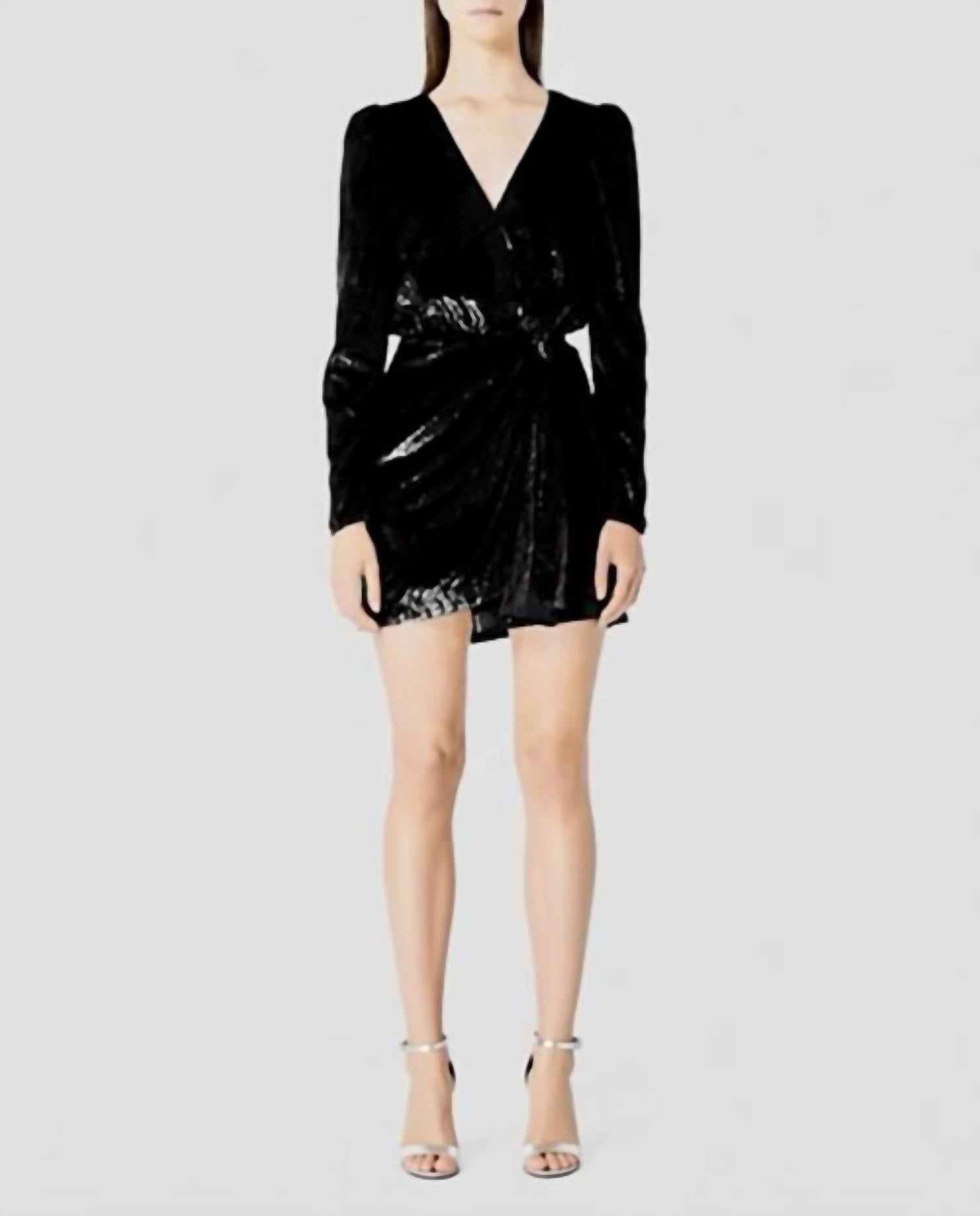 THE KOOPLES Velvet Shine Wrap Dress in black - women's dress