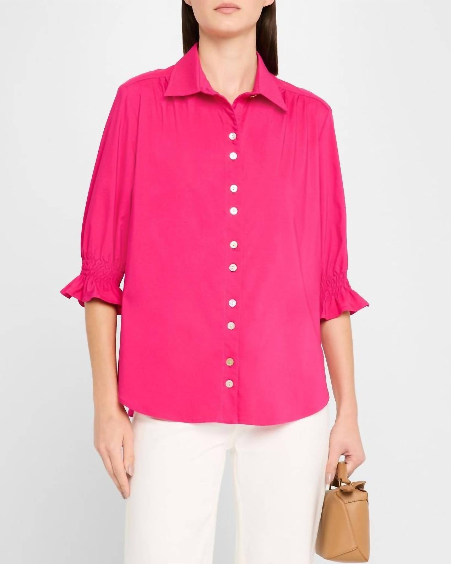 Finley Sirena Smocked Sleeve Shirt in fuschia - women's shirt
