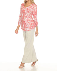Carine - 3/4 Length Sleeves V-neck Top