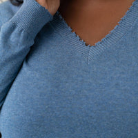 Minnie Rose - Cotton Cashmere Distressed Long Sleeve V-neck Tee - Plus