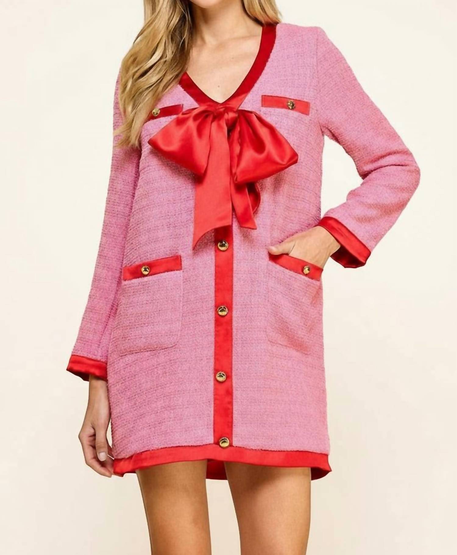 TCEC Gift Of All Tweed Bow Dress in pink - women's dress