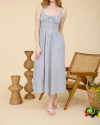 Blu Pepper - Stripe Sleeveless Corset Detail Midi Dress