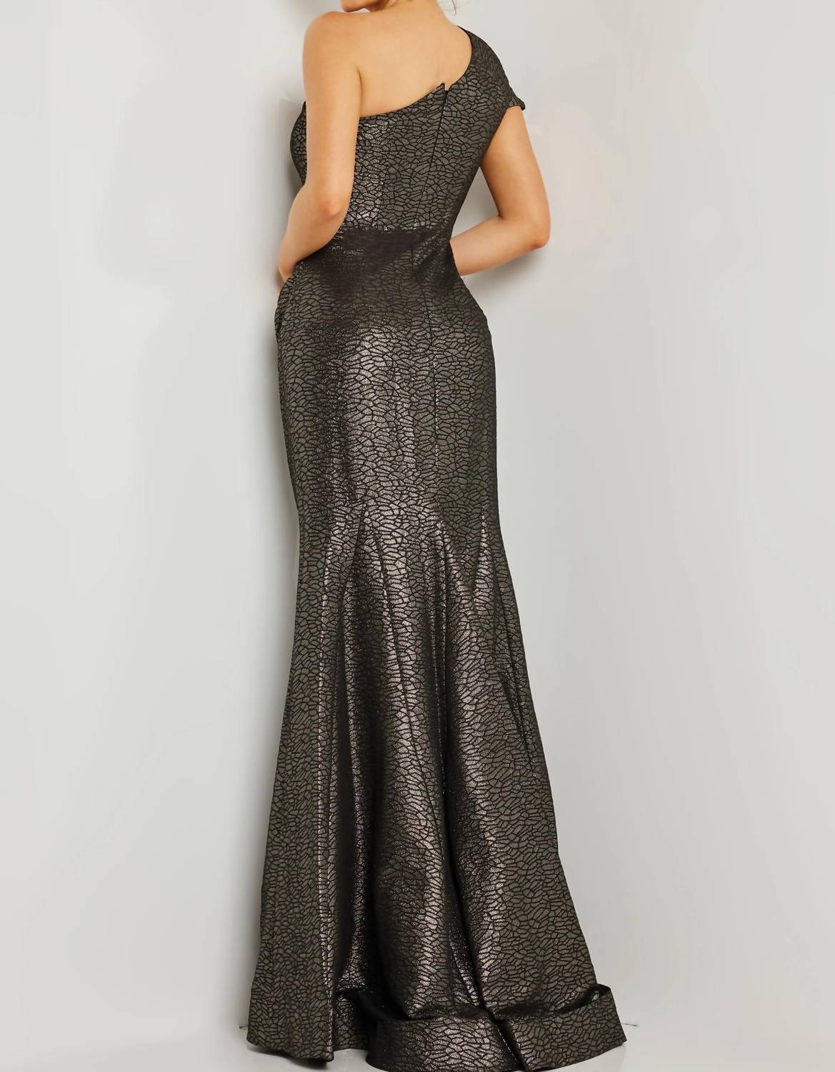 Jovani - Metallic Ruched One Shoulder Dress