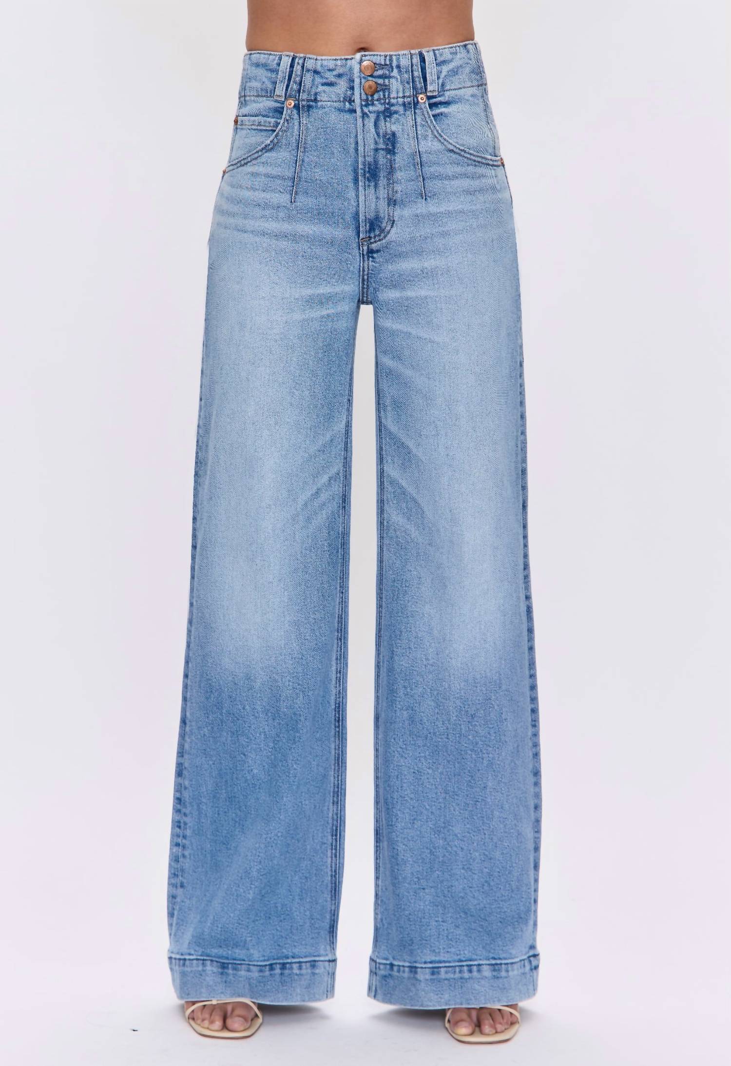 PISTOLA Women's Lana High Rise Double Button Ultra Wide Leg Jeans in terrace - women's jeans