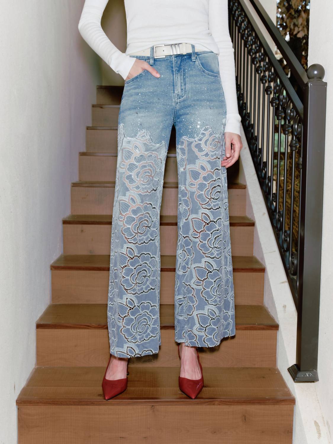 Bayeas Retro Wide Leg Jeans in light blue - women's jeans