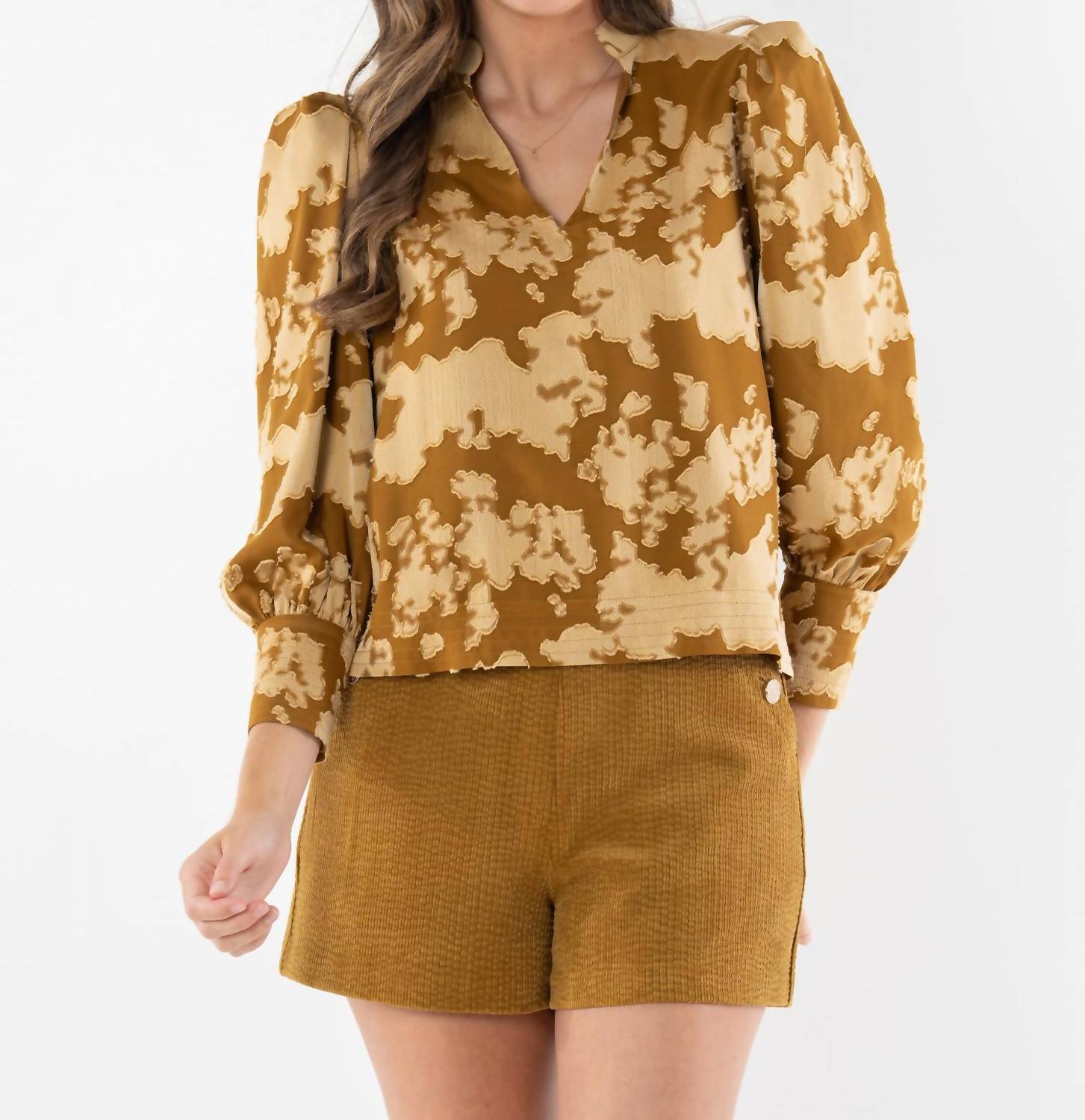 Emily McCarthy Hampton Jacquard Top in hide organza novelty - women's blouse