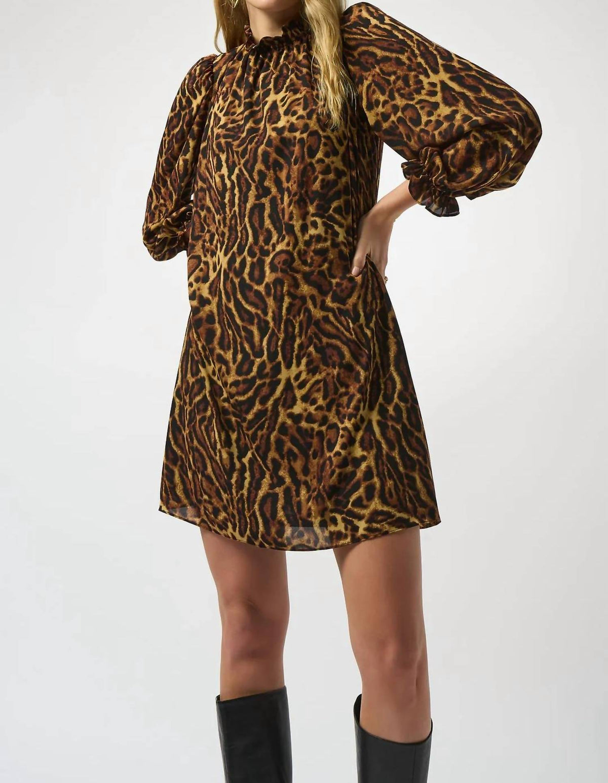 Joseph Ribkoff - Animal Print Georgette Puff Sleeve Trapeze Dress