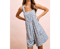 Bibi - Flower Printed Washed Twill Denim Shortall