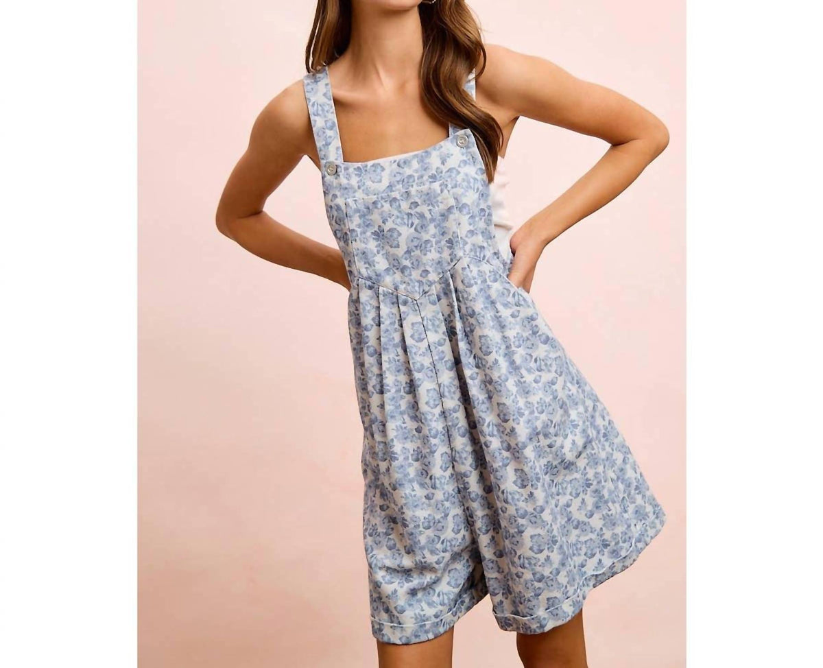 Bibi - Flower Printed Washed Twill Denim Shortall