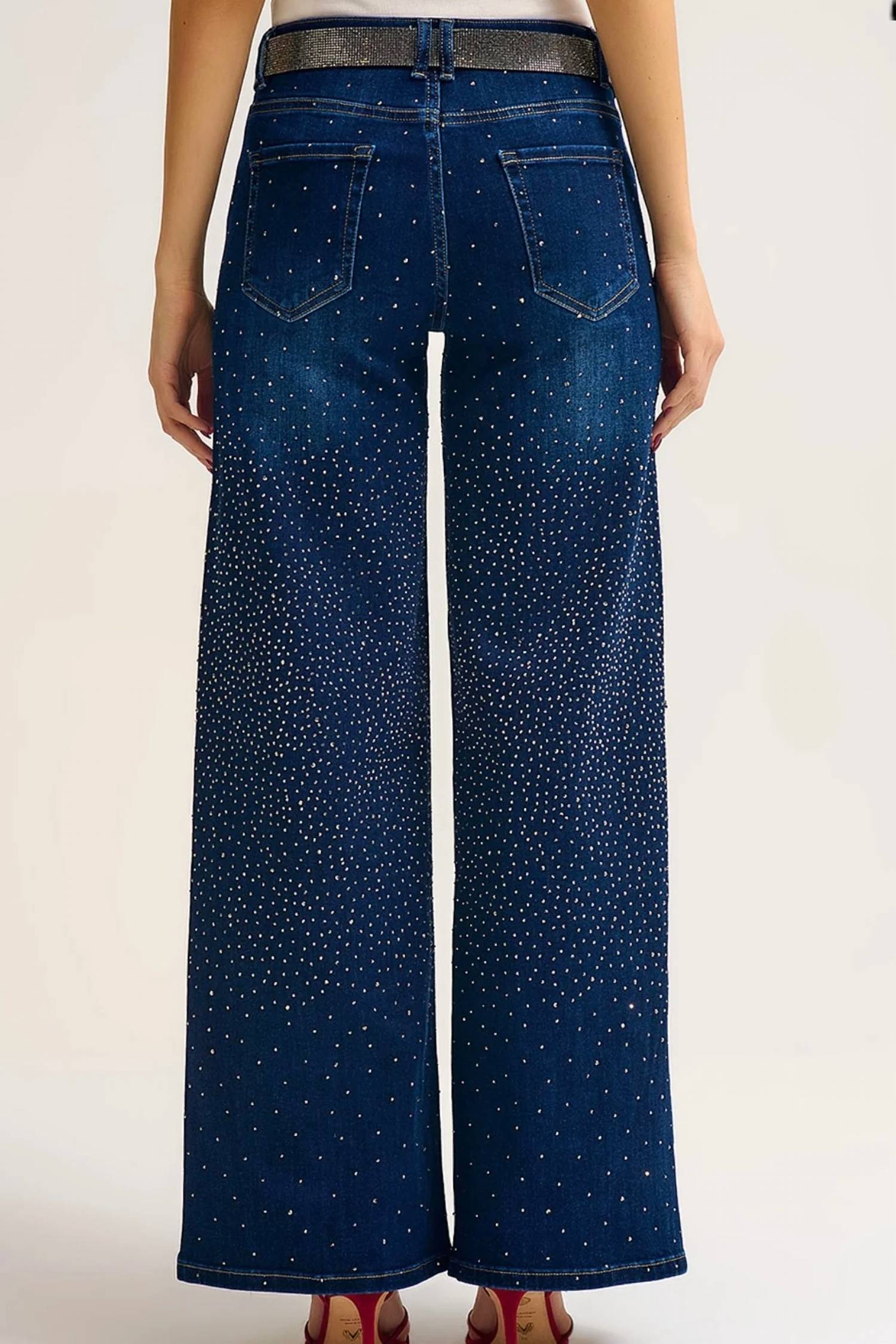 Q2 - Wide Leg Jeans With Rhinestone Detailing