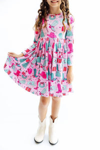 Mila & Rose - Christmas Cowgirl Long Sleeve Pocket Twirl Dress