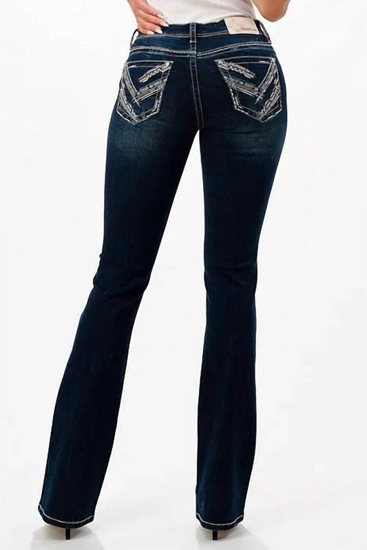 Grace In La - Mid-rise Sequin Embroidered Bootcut Jean