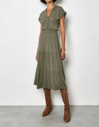 APRICOT Tiered Utility Midaxi Dress in khaki - women's dress